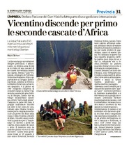 24-11-2013 Il Giornale di Vicenza-Vicentino discende per primo le seconde cascate d’Africa.